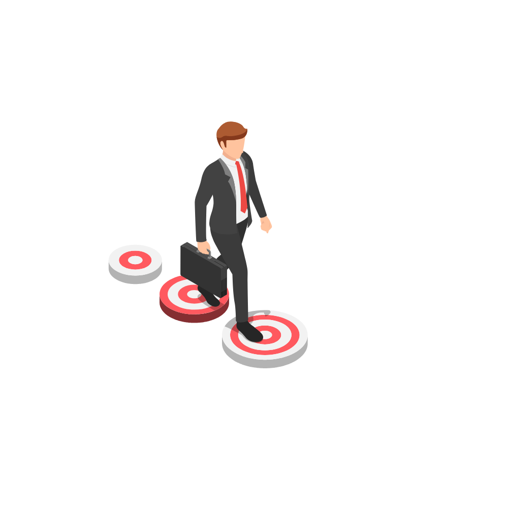 Η εικόνα απεικονίζει έναν επαγγελματία, ντυμένο με κοστούμι και γραβάτα, ο οποίος κρατάει έναν χαρτοφύλακα και περπατά πάνω σε στόχους, που είναι διατεταγμένοι σε ευθεία πορεία. Κάθε στόχος συμβολίζει ένα βήμα προς την επίτευξη επαγγελματικών στόχων και εξέλιξης. Συμβολισμός με βάση την WORKSTEPS: Ο επαγγελματίας αντιπροσωπεύει έναν εργαζόμενο ή υποψήφιο που καθοδηγείται στα επαγγελματικά του βήματα. Οι στόχοι αναδεικνύουν τη στρατηγική και την κατεύθυνση που παρέχει η WORKSTEPS για την επίτευξη συγκεκριμένων επιδιώξεων. Η συνεχής κίνηση υποδηλώνει πρόοδο και ανάπτυξη στον επαγγελματικό τομέα. Το εικονικό αυτό στοιχείο ευθυγραμμίζεται με την αποστολή της εταιρείας να στηρίζει και να καθοδηγεί τους ανθρώπους προς την επαγγελματική επιτυχία, βήμα προς βήμα.