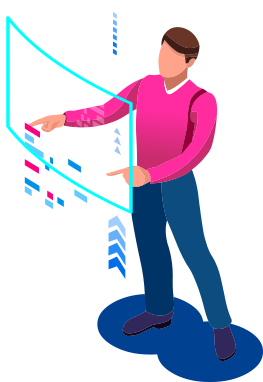 Η εικόνα παρουσιάζει έναν άνθρωπο που αλληλεπιδρά με μια διαφανή οθόνη αφής ή ένα διαδραστικό πάνελ, πιθανόν σε ένα περιβάλλον ψηφιακής τεχνολογίας ή ανάλυσης δεδομένων. Στοιχεία της εικόνας: Άτομο: Φοράει ροζ μπλούζα και μπλε παντελόνι, υποδεικνύοντας έναν μοντέρνο επαγγελματία ή χρήστη τεχνολογίας. Τοποθετεί τα χέρια του πάνω στην οθόνη, πραγματοποιώντας ενέργειες ή διαχείριση πληροφοριών. Διαδραστική οθόνη: Η οθόνη εμφανίζει γραφήματα, σύμβολα ή πίνακες δεδομένων, πιθανώς αντιπροσωπεύοντας ένα εργαλείο διαχείρισης, ανάλυσης ή επεξεργασίας. Φαίνεται να επιτρέπει την άμεση παρέμβαση και την προσαρμογή των δεδομένων. Τεχνολογικό περιβάλλον: Ο σχεδιασμός υποδηλώνει ένα καινοτόμο ψηφιακό πλαίσιο, κατάλληλο για προηγμένες εφαρμογές ή εργασία με δεδομένα. Συμβολισμός: Καινοτομία: Αντικατοπτρίζει τη χρήση σύγχρονων εργαλείων για την ανάλυση και την επίλυση προβλημάτων. Διαδραστικότητα: Υπογραμμίζει τη σημασία της ενεργούς συμμετοχής και της προσαρμογής στις ανάγκες. Διαχείριση δεδομένων: Αναδεικνύει την αξία της ανάλυσης πληροφοριών σε ένα επαγγελματικό περιβάλλον. Σχέση με WORKSTEPS: Η εικόνα συνδέεται με την αποστολή της WORKSTEPS: Στην παροχή εργαλείων και υποστήριξης για ανάλυση και διαχείριση πληροφοριών. Στην ενίσχυση της τεχνολογικής προσέγγισης για επαγγελματική ανάπτυξη. Στην προώθηση της συνεργασίας μέσω καινοτόμων λύσεων. Στον προγραμματισμό του εξατομικευμένου σχεδίου καριέρας για τον κάθε πελάτη.